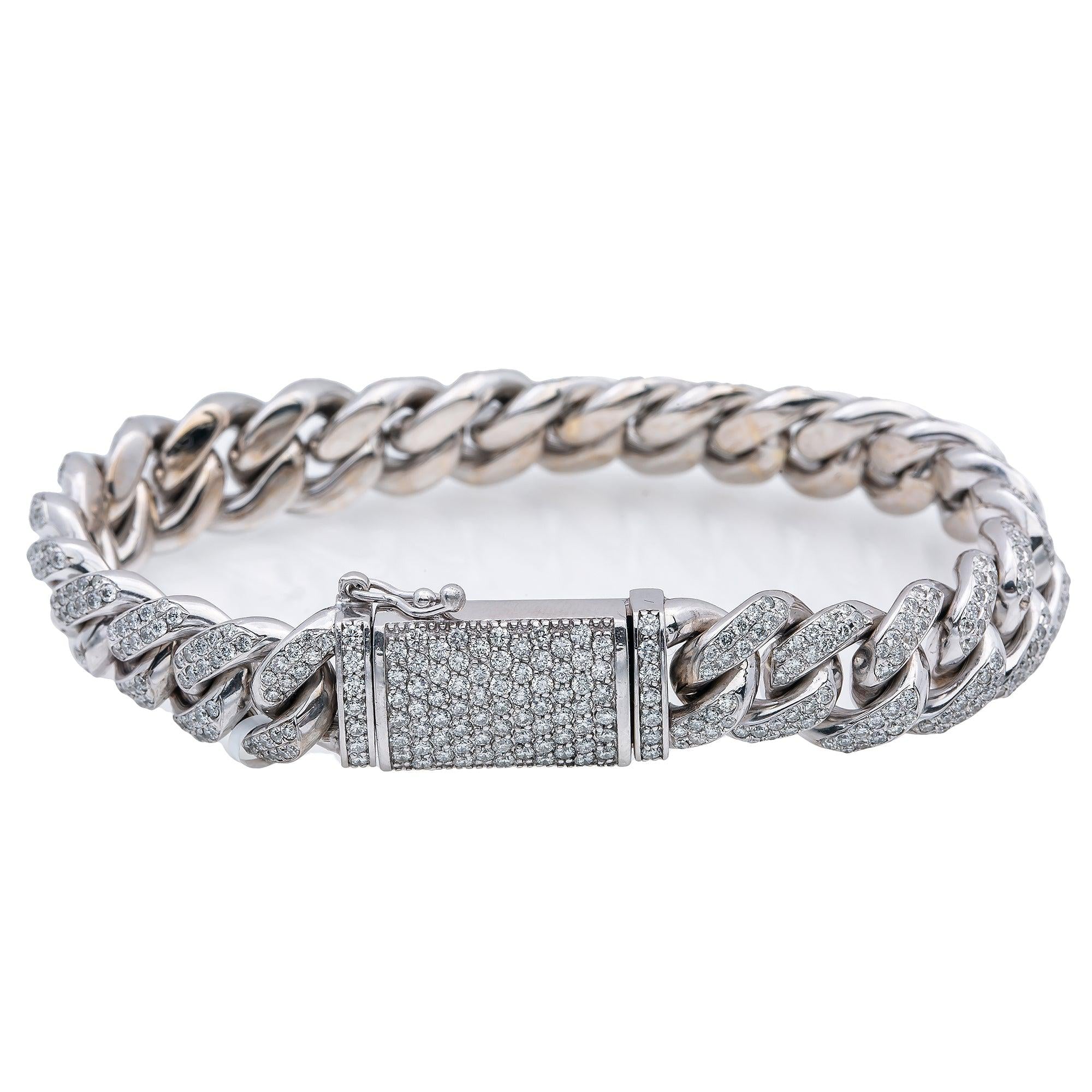 14K WHITE GOLD 11MM / 8.6" CUBAN LINK BRACELET WITH DIAMONDS