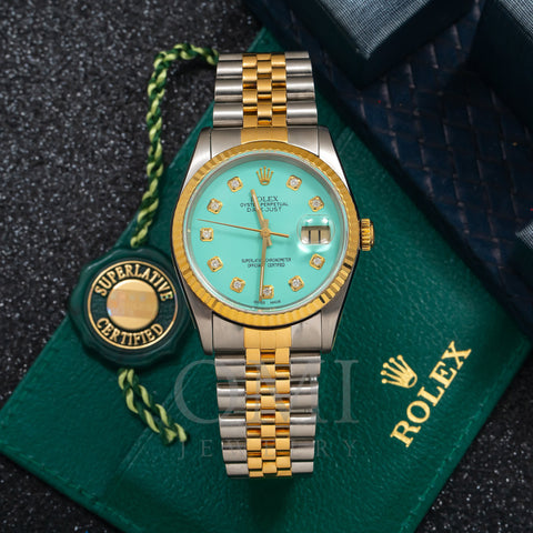 Rolex Datejust 16233 36MM Turquoise Diamond Dial With Two Tone Bracelet