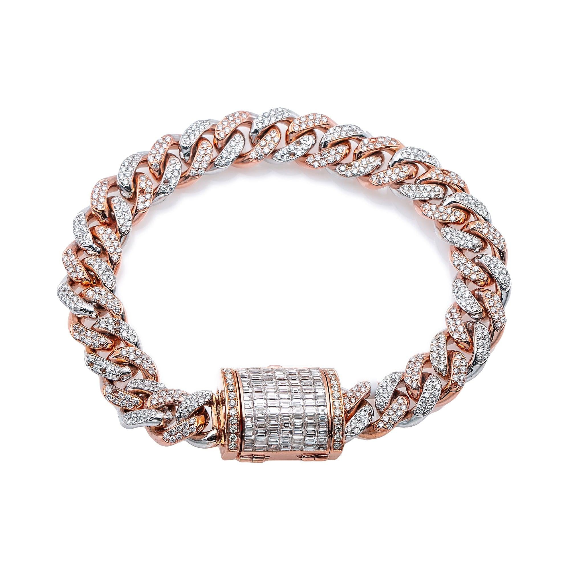14K GOLD TWO-TONE 10MM / 8.6" CUBAN BRACELET WITH DIAMONDS