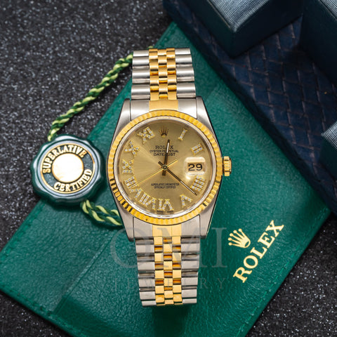 Rolex Datejust 16233 36MM Champagne Diamond Dial With Two Tone Bracelet
