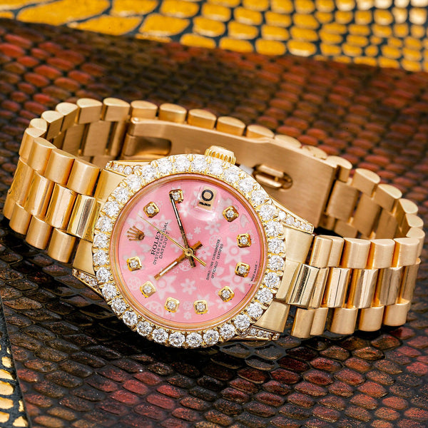 Rolex Oyster Perpetual DateJust 31MM Pink Diamond Dial With Yellow Gold President Bracelet