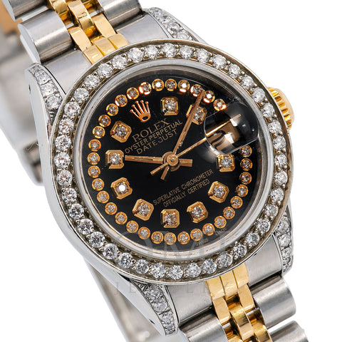 Rolex Lady-Datejust 69173 26MM Black Diamond Dial With 1.2 CT Diamonds