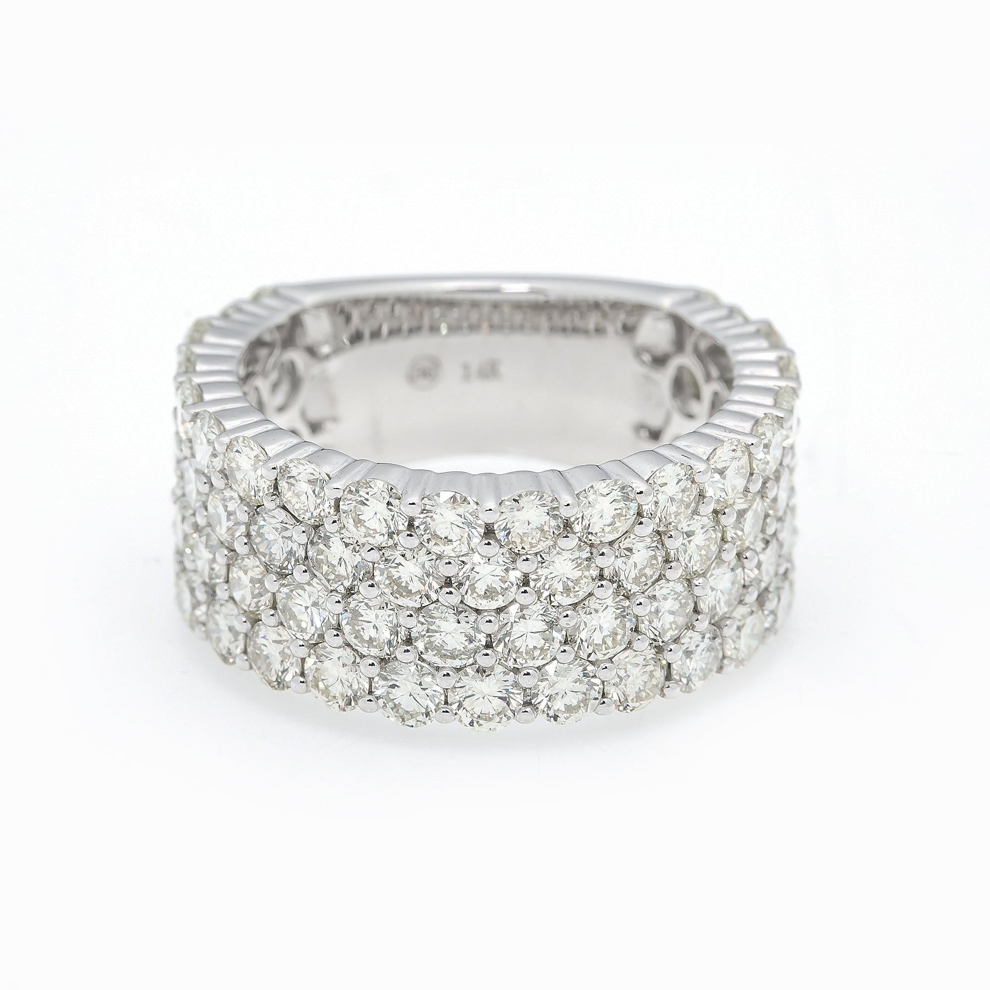 14K WHITE GOLD 4 ROW DIAMOND RING 7.0 CT