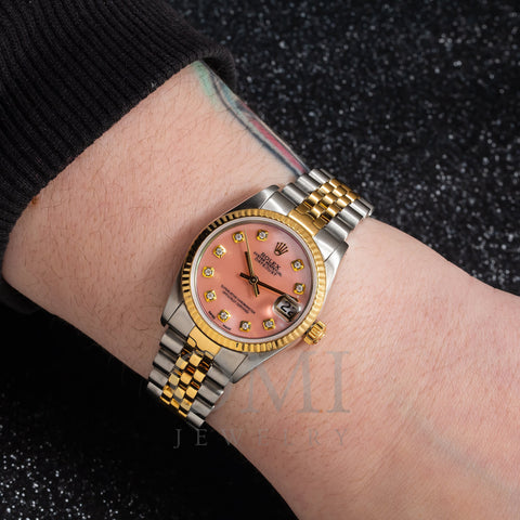 Rolex Datejust 68273 Pink Mother Of Pearl Diamond Dial With Two Tone Bracelet