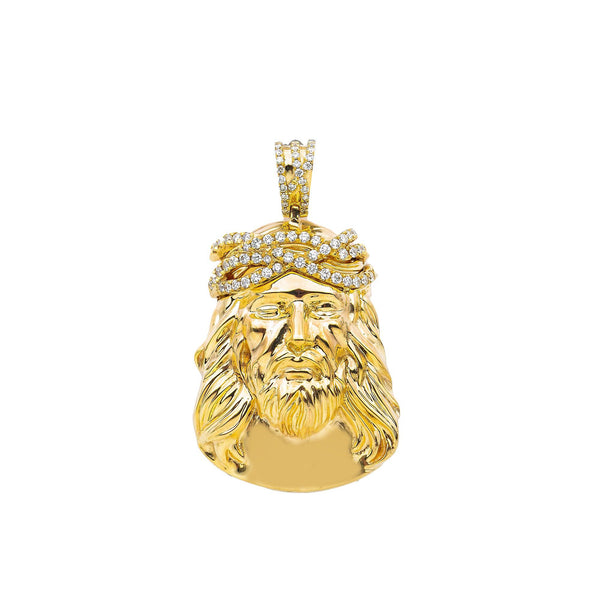 14K Yellow Gold  Diamond Jesus Head Pendant