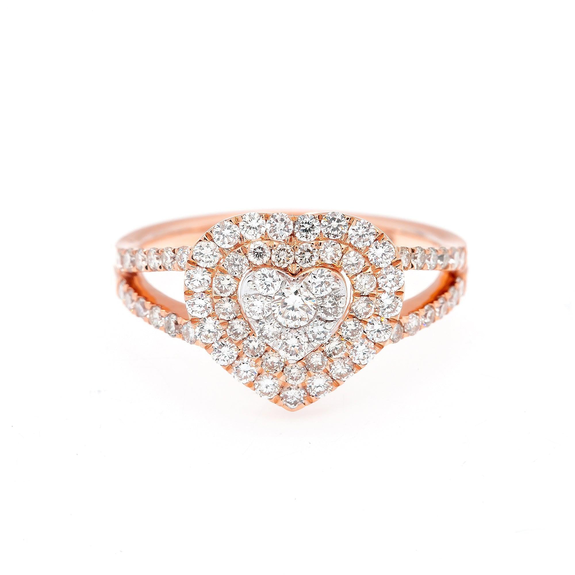14K ROSE GOLD CLUSTER HEART ENAGEMENT RING WITH 1.55 CT DIAMONDS