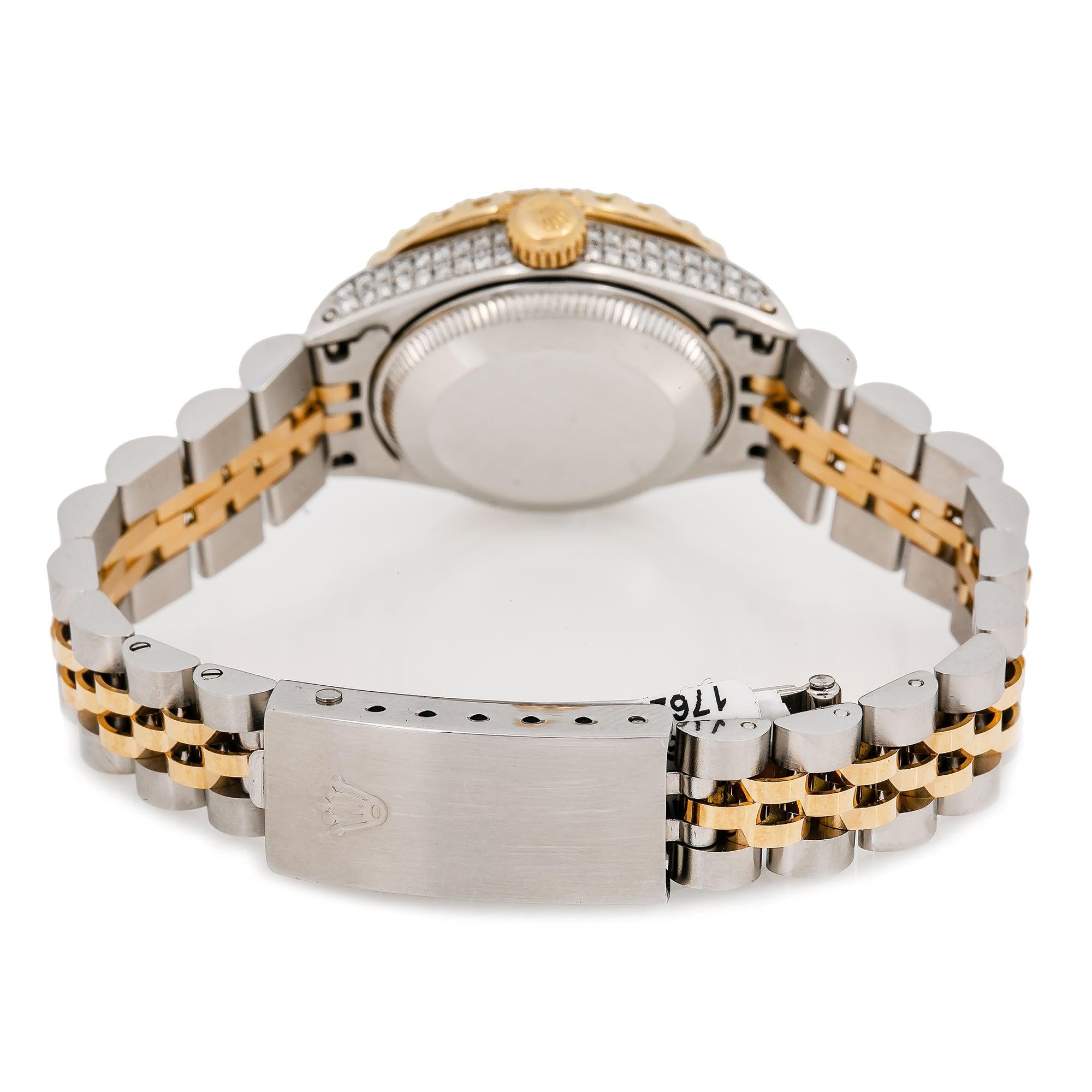 Rolex Datejust 26MM 6917 Red Diamond Dial Diamond Bezel Two Tone Yellow Gold Jubilee Bracelet 2.25ct