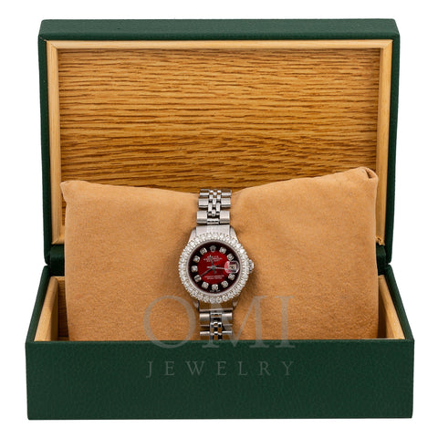 Ladies Rolex Datejust 69174 26MM Red Diamond Dial With Stainless Steel Jubilee Bracelet