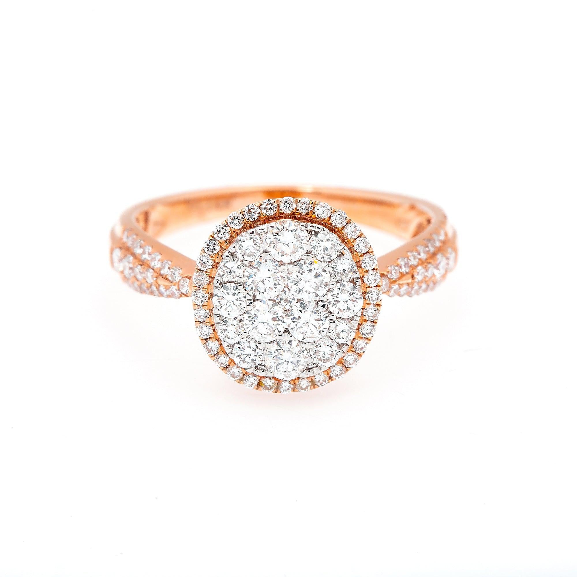 14K ROSE GOLD CLUSTER ENAGEMENT RING WITH 1.5 CT DIAMONDS