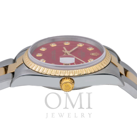Rolex Oyster Perpetual Date 15223 34MM Red Diamond Dial With 1.20 CT Diamonds