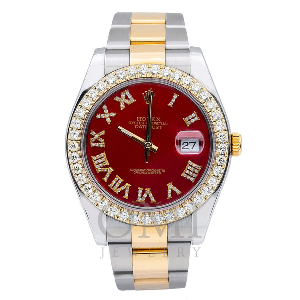 Rolex Datejust II 116333 41MM Red Diamond Dial With Two Tone Oyster Bracelet