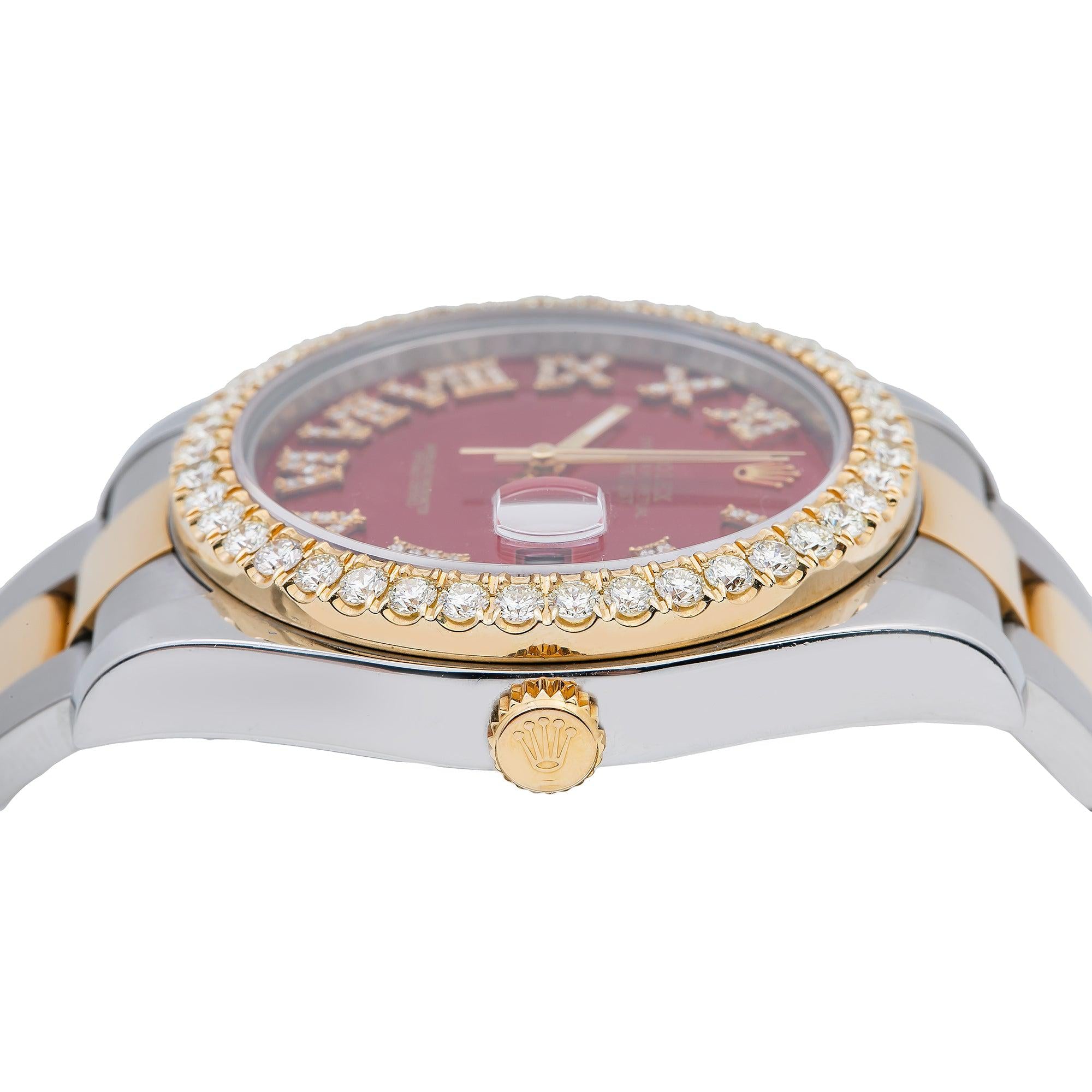 Rolex Datejust II 41MM 116333 Red Roman Diamond Dial Diamond Bezel Two Tone Yellow Gold Oyster Bracelet