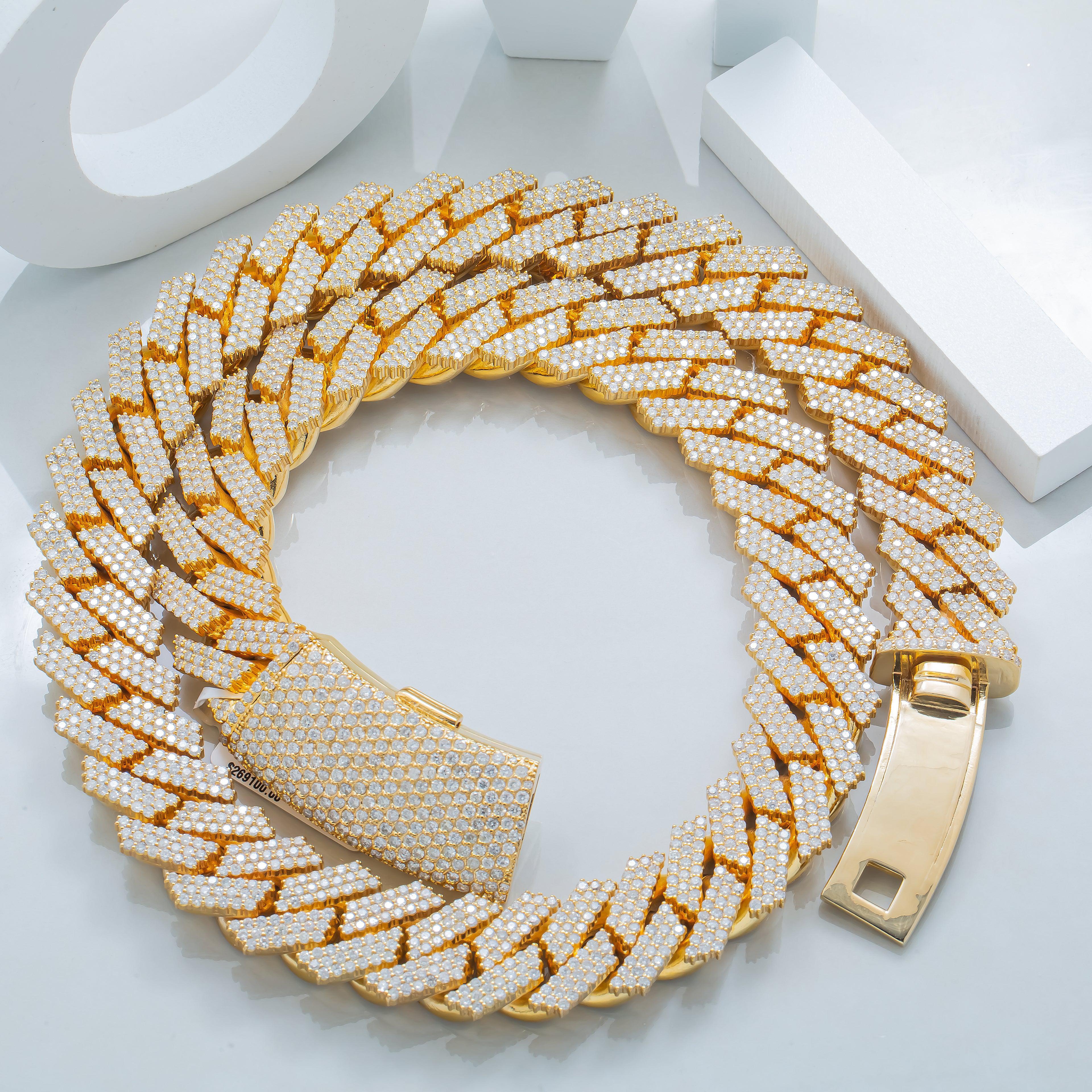 10K GOLD DIAMOND 22"/18MM PRONG CUBAN LINK CHAIN 42.45 CT