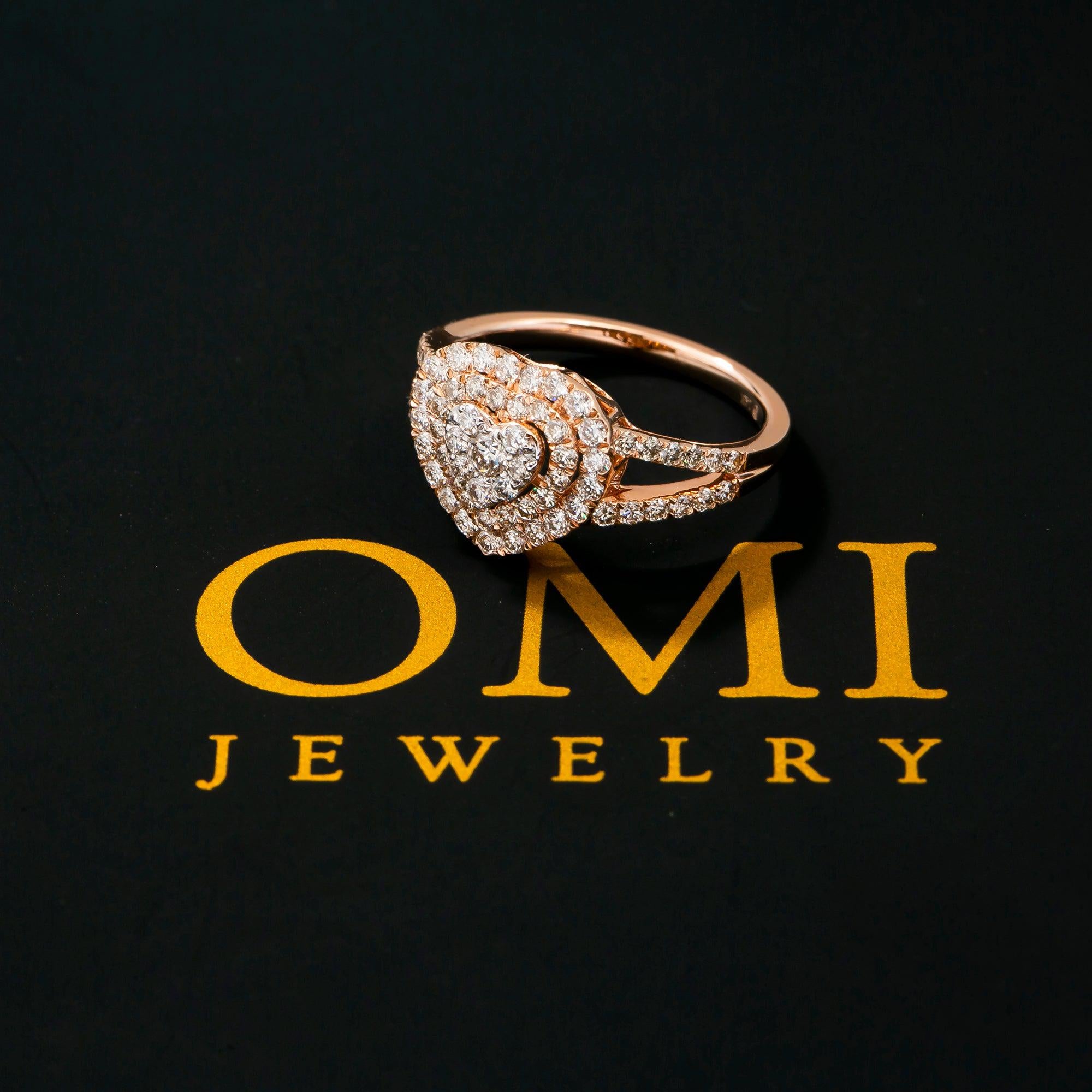 14K ROSE GOLD CLUSTER HEART ENAGEMENT RING WITH 1.55 CT DIAMONDS