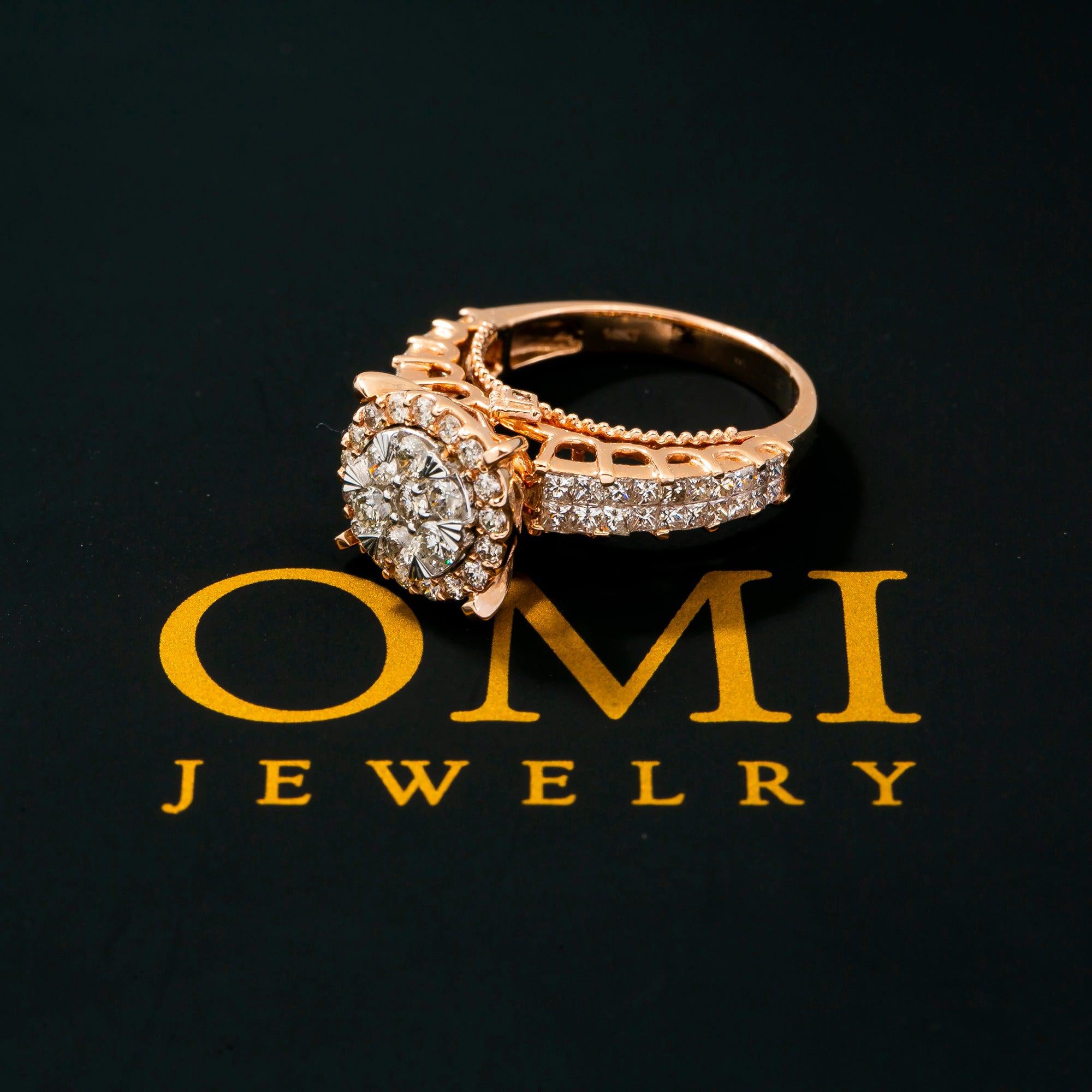 14K ROSE GOLD CLUSTER LADIES ENAGEMENT RING WITH 2.55 CT DIAMONDS