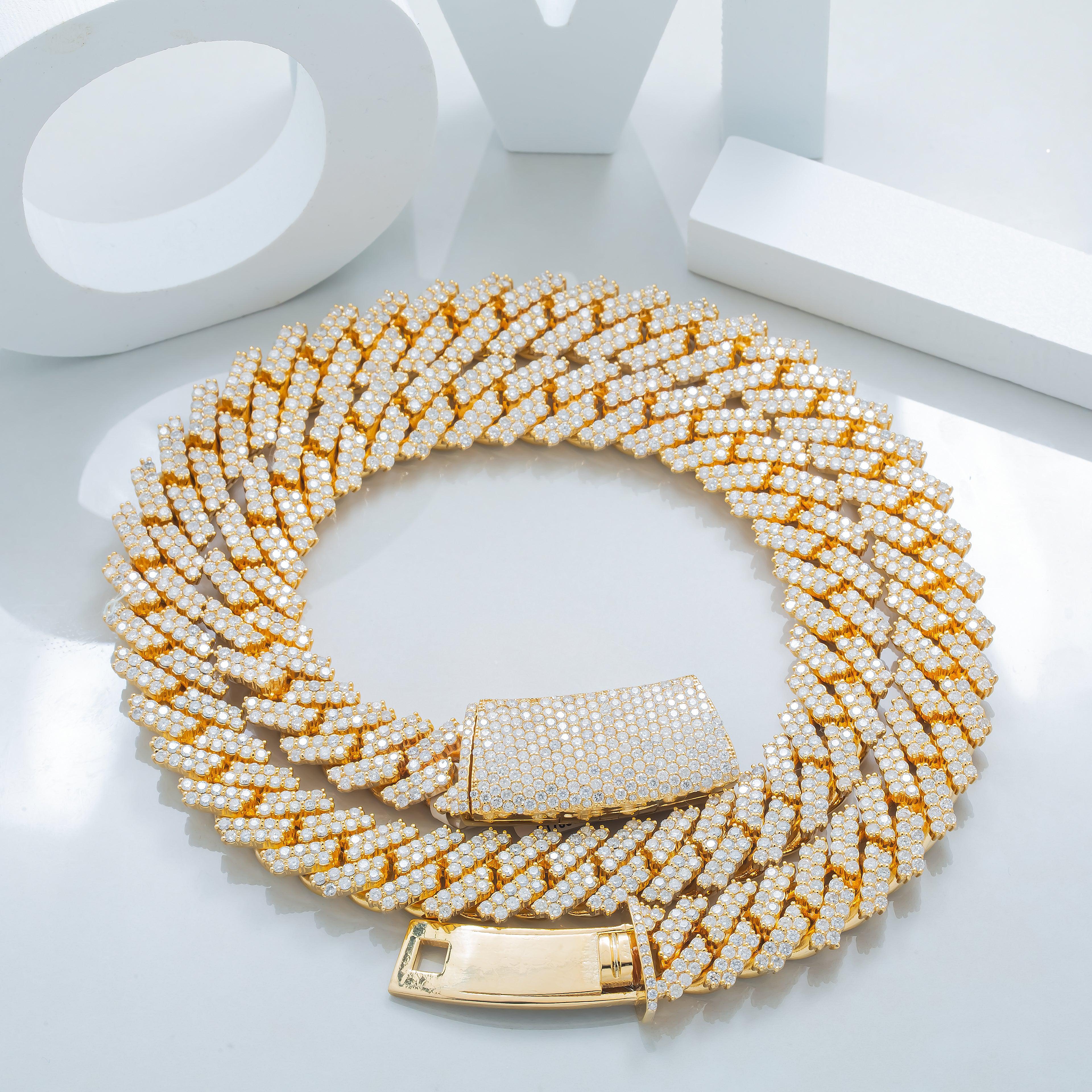 10K YELLOW GOLD DIAMOND 22"/14MM CUBAN LINK CHAIN 32.50 CT