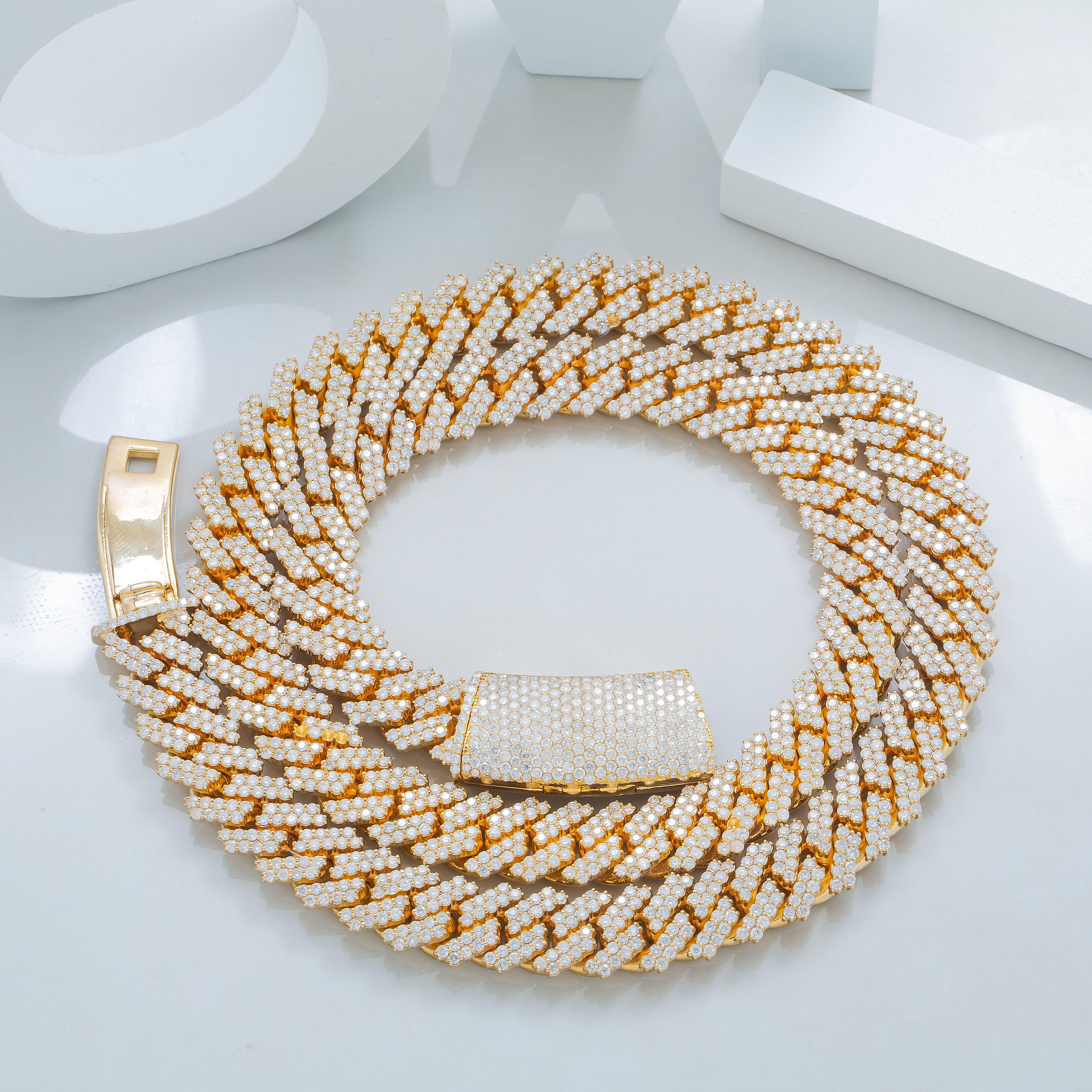 10K YELLOW GOLD DIAMOND 22"/12MM CUBAN LINK CHAIN 23.54 CT