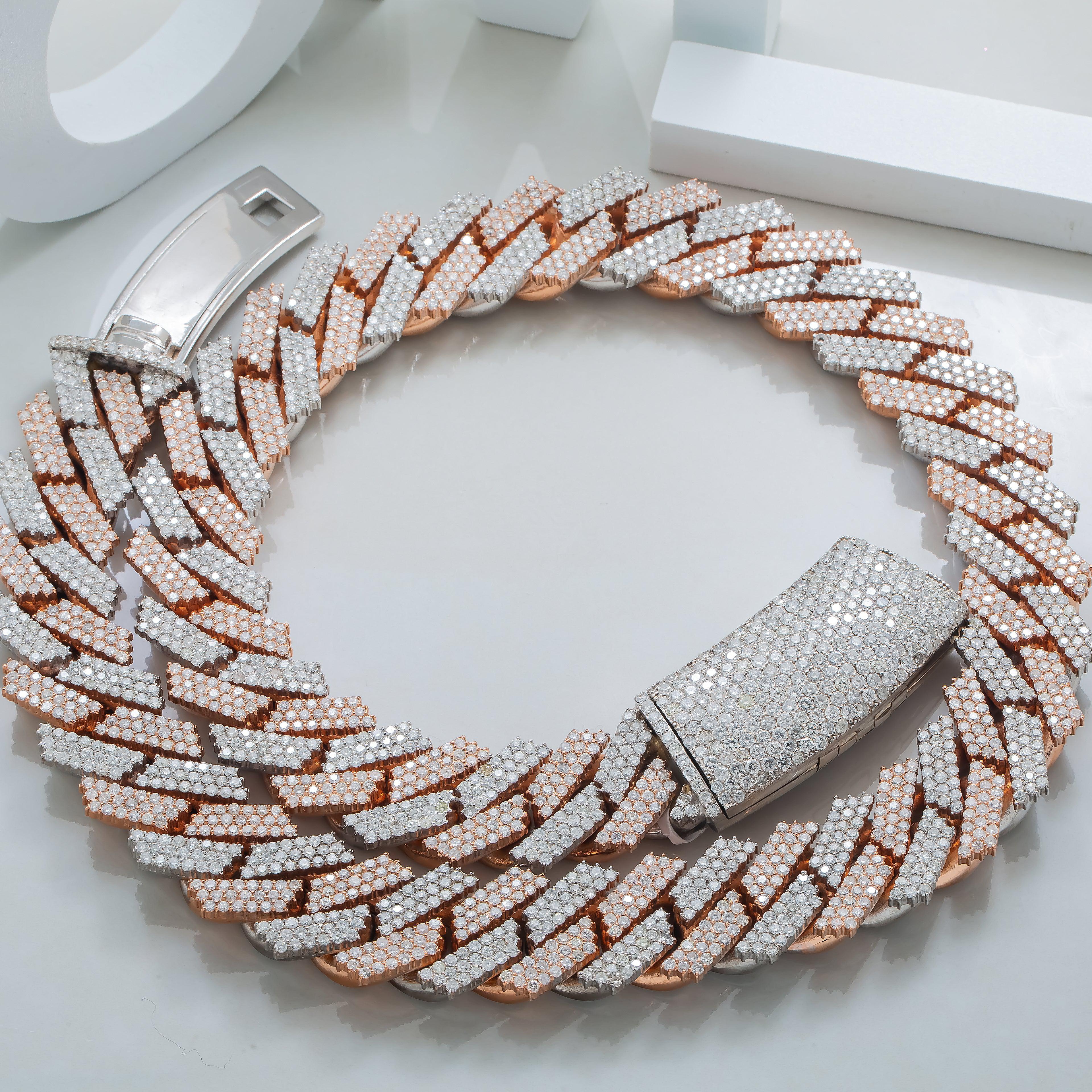 14K GOLD DIAMOND TWO TONE 22"/20MM CUBAN LINK CHAIN 55.50 CT