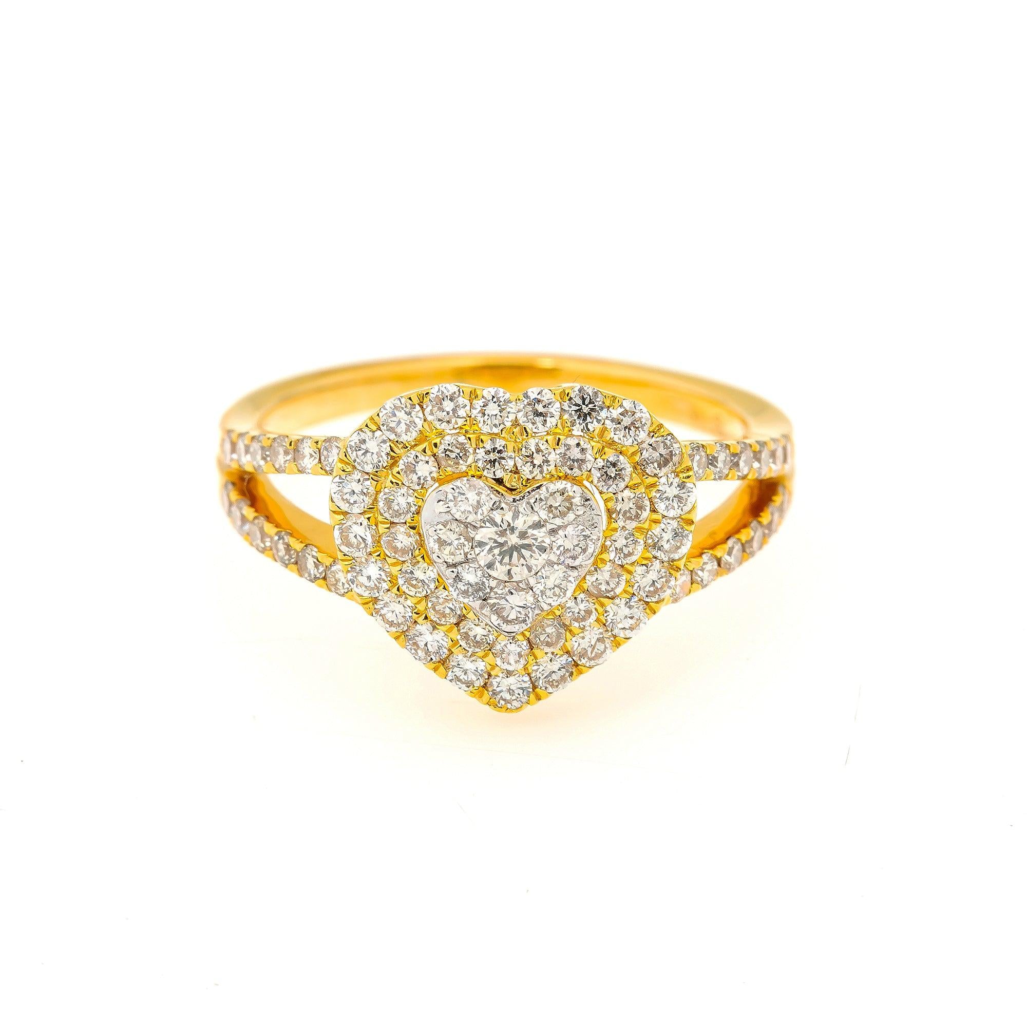 14K YELLOW GOLD HEART CLUSTER RING WITH 1.55 CT DIAMONDS