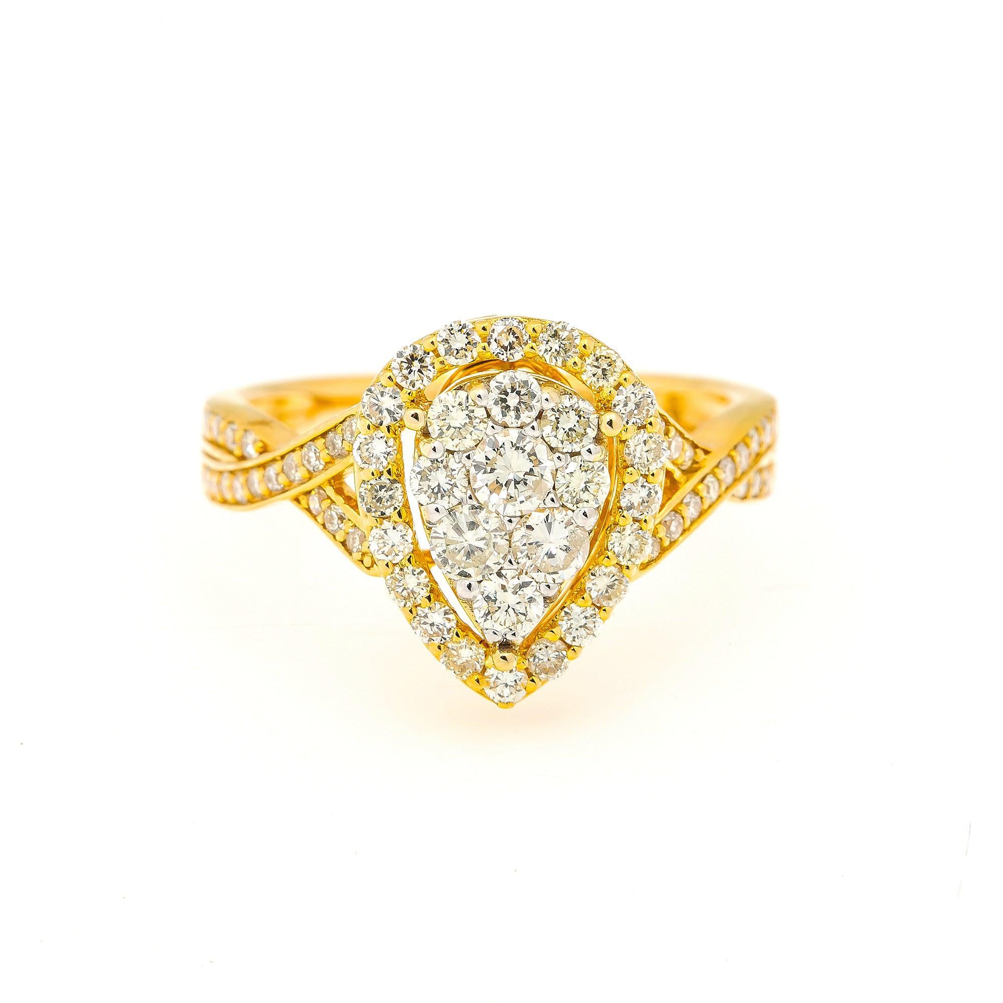 14K YELLOW GOLD PEAR CLUSTER ENGAGEMENT LADIES RING WITH 1.62 CT DIAMONDS
