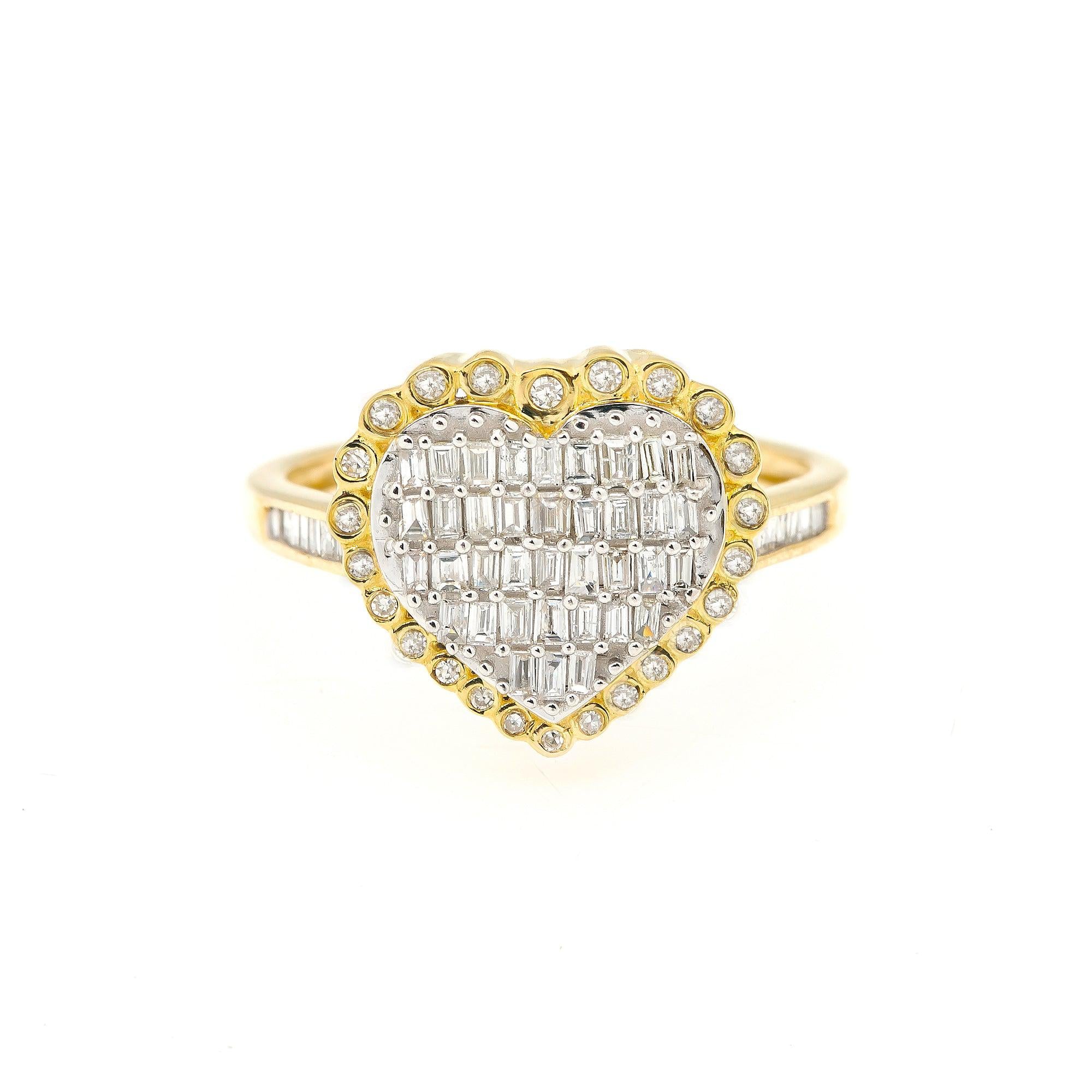 14K YELLOW GOLD LADIES HEART RING WITH 0.95 CT DIAMONDS