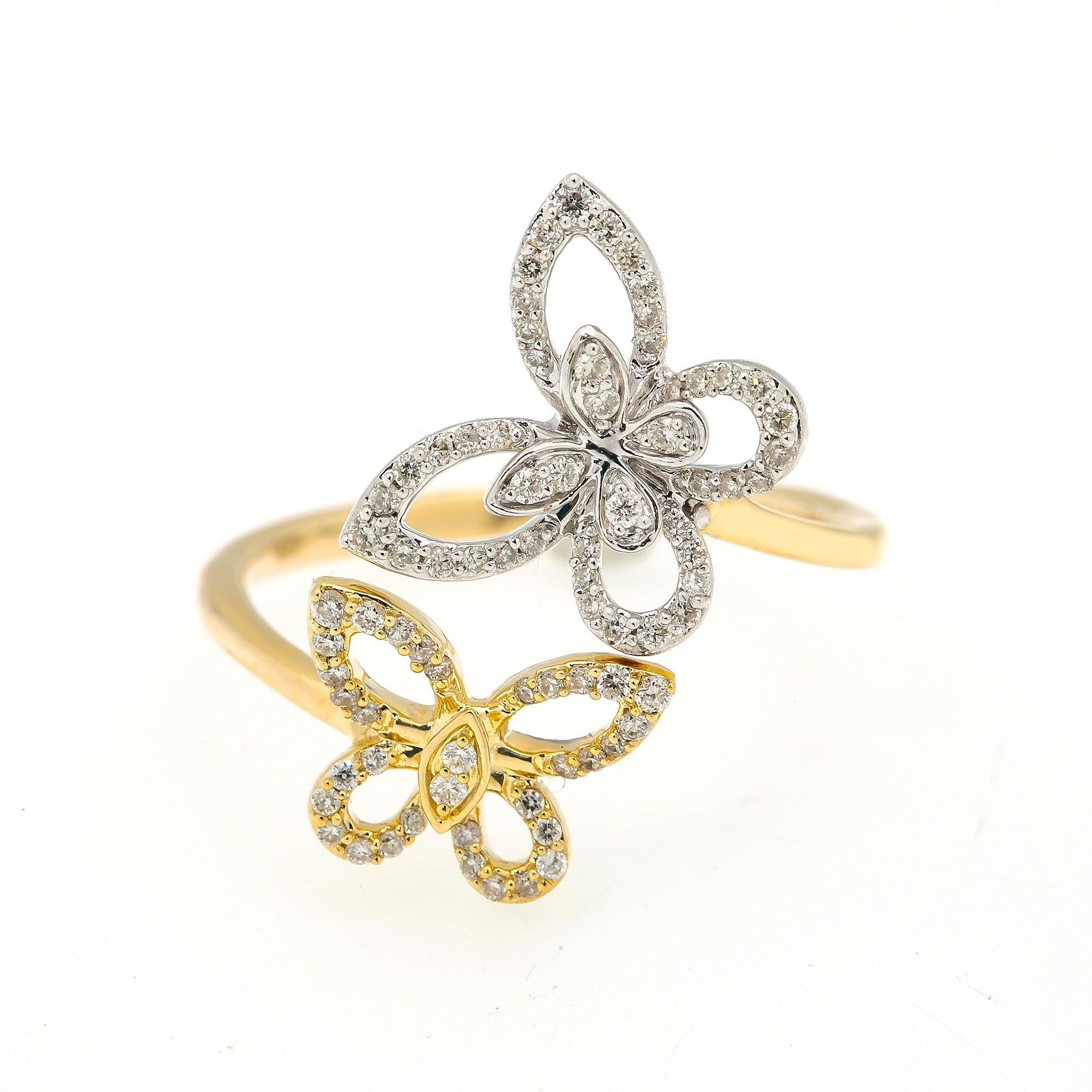 14K TWO TONE BUTTERFLY RING WITH 0.60 CT DIAMONDS