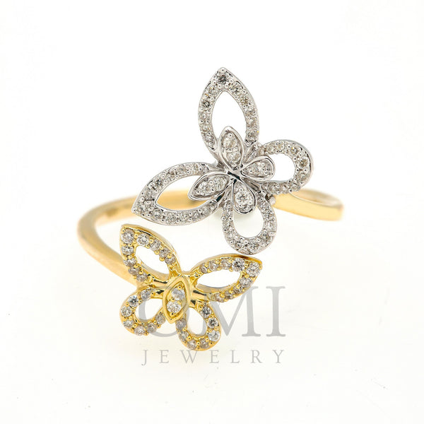 14K TWO TONE BUTTERFLY RING WITH 0.60 CT DIAMONDS