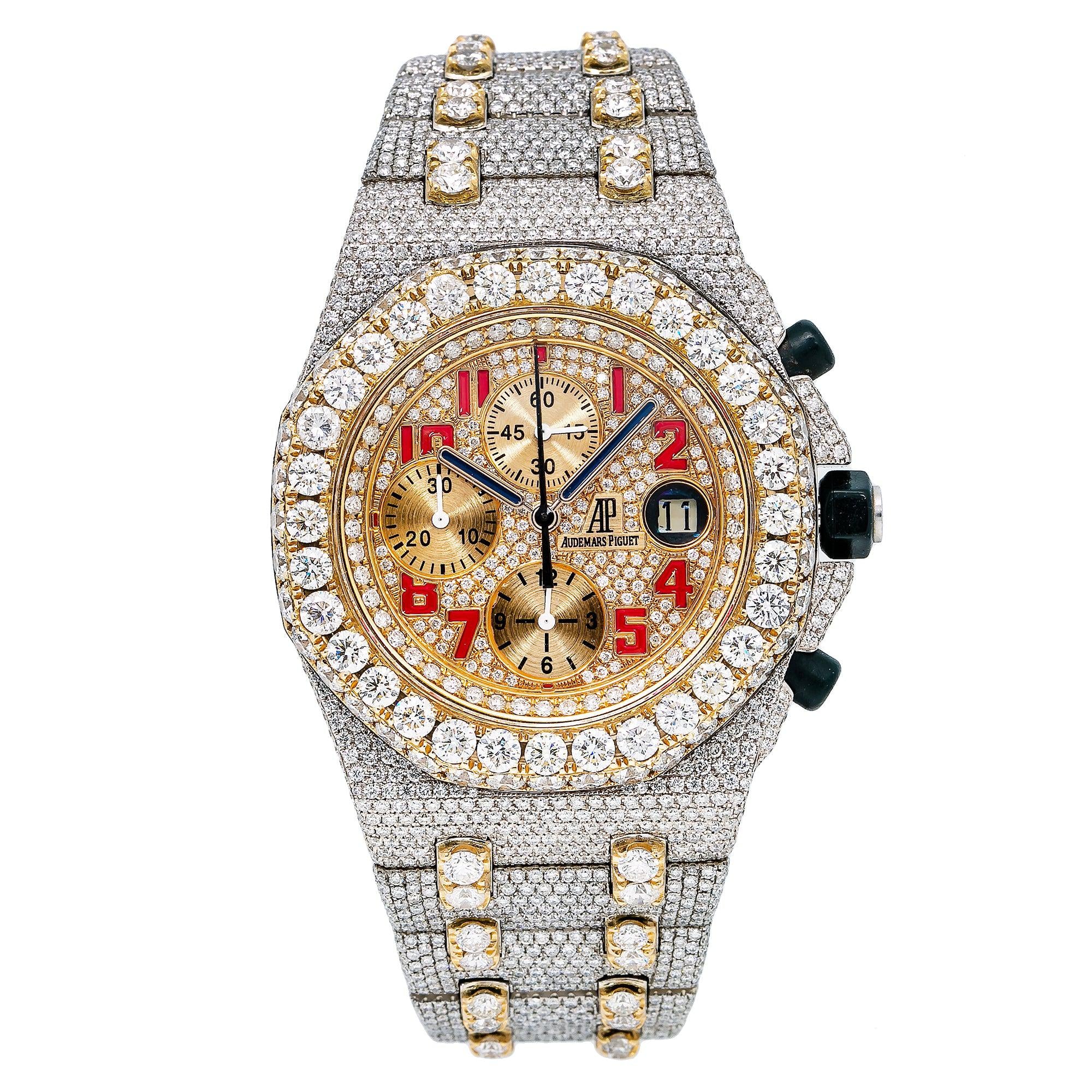 Audemars Piguet Royal Oak Offshore Chronograph 42MM 26170ST Diamond Paved Arabic Dial Diamond Bezel Two Tone Yellow Gold Bracelet 31.75ct