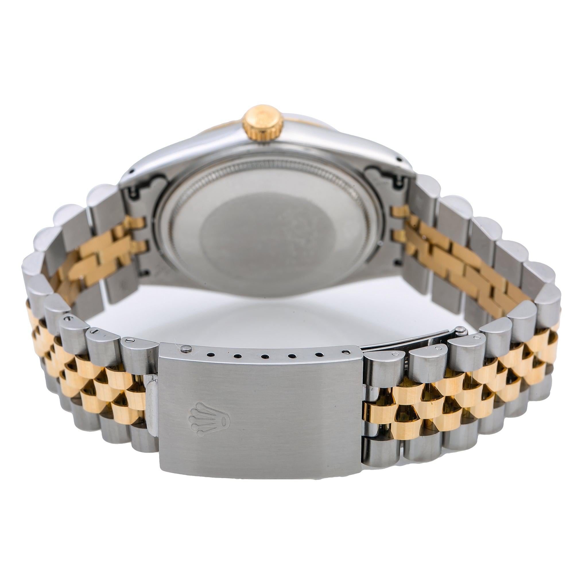 Rolex Datejust 36MM 16013 Blue Mother of Pearl Roman Diamond Dial Fluted Bezel Two Tone Yellow Gold Jubilee Bracelet 3.25ct