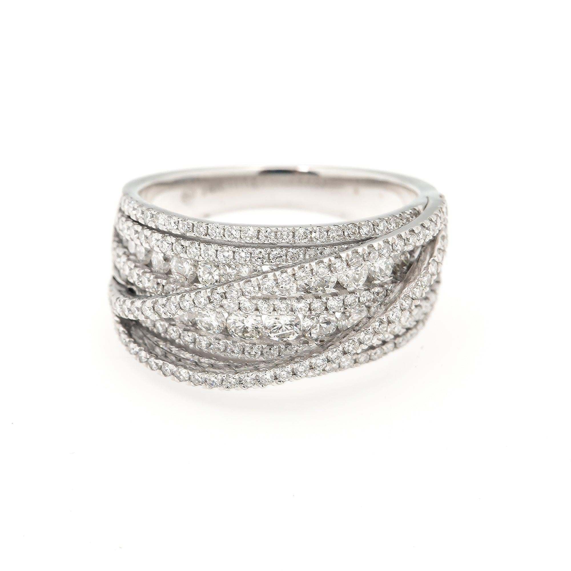14K WHITE GOLD FANCY MULTI LAYER BAND WITH 1.95 CT DIAMONDS