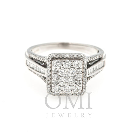 14K WHITE GOLD RECTANGLE CLUSTER ENGAGEMENT RING WITH 1.5 CT DIAMONDS