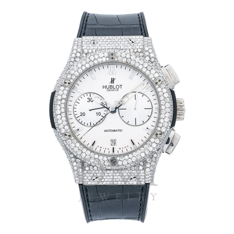 Hublot Classic Fusion Chronograph 45MM White Dial With 9.50 CT Diamonds