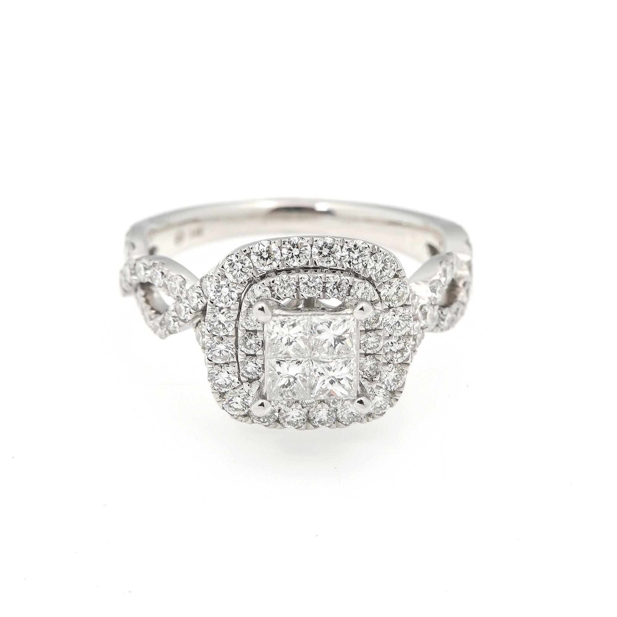 14K WHITE GOLD QUAD ENGAGEMENT RING WITH 1.90 CT DIAMONDS