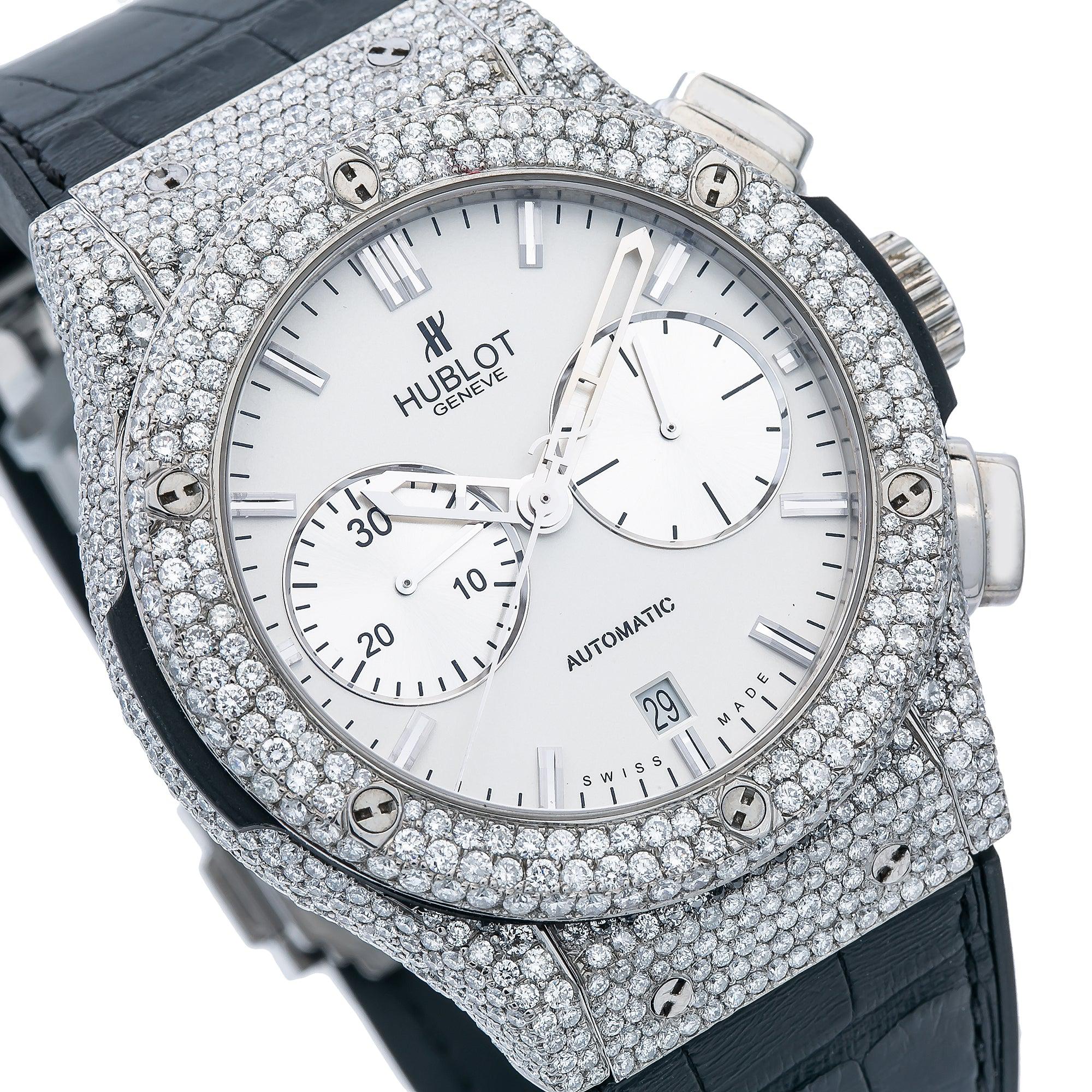 Hublot Classic Fusion Chronograph 45MM White Dial With 9.50 CT Diamonds