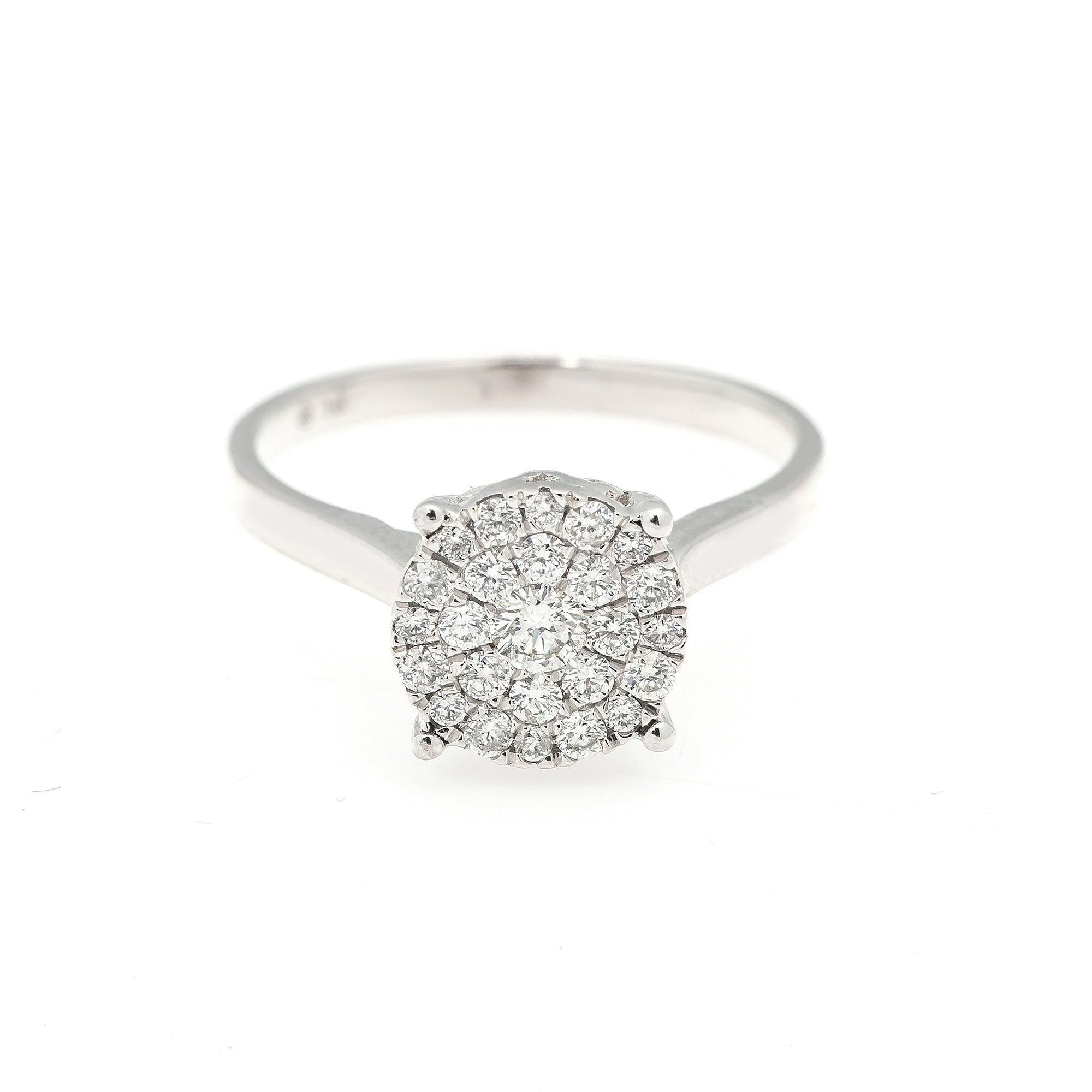 14K WHITE GOLD LADIES ENGAGEMENT CLUSTER RING WITH 0.80 CT DIAMONDS