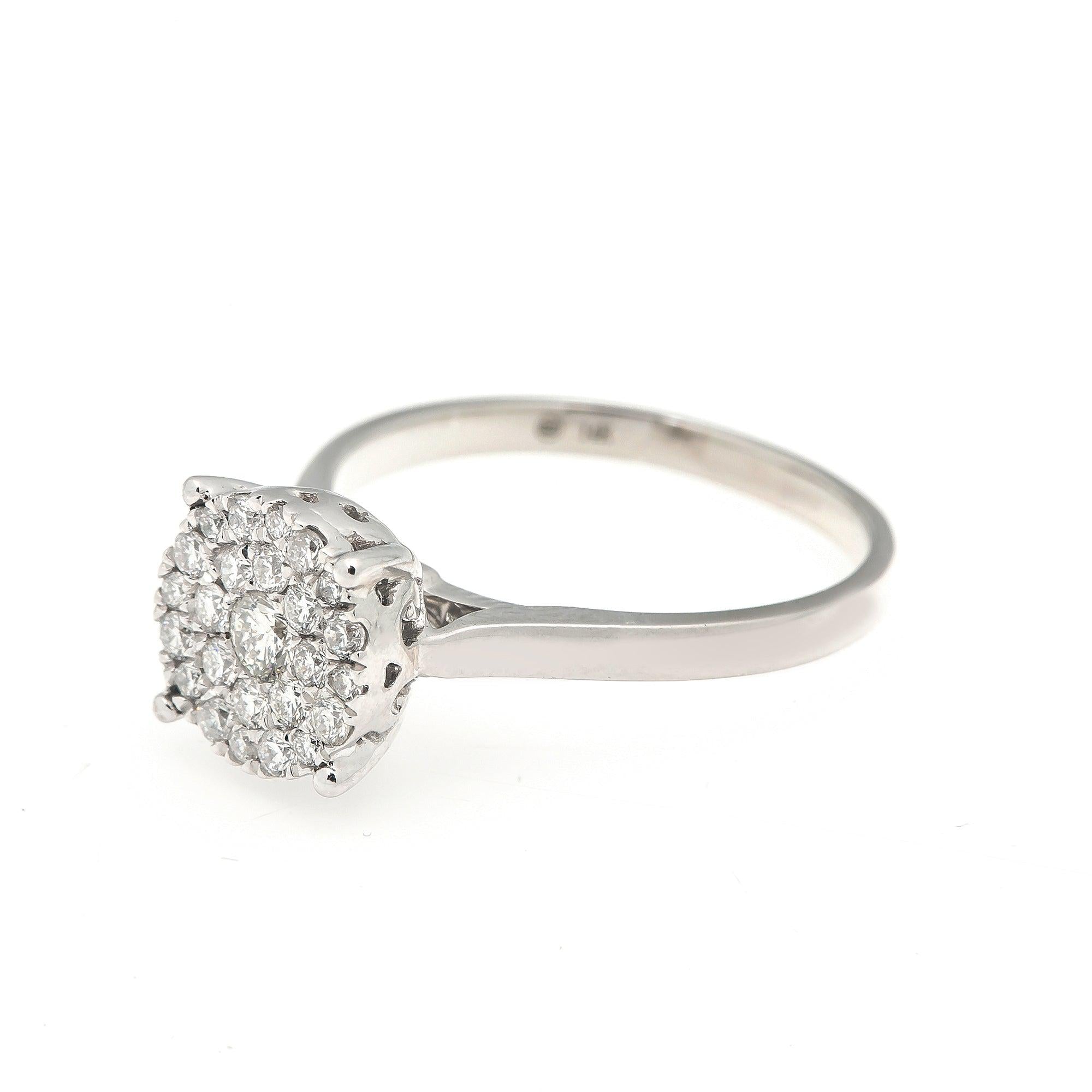 14K WHITE GOLD LADIES ENGAGEMENT CLUSTER RING WITH 0.80 CT DIAMONDS