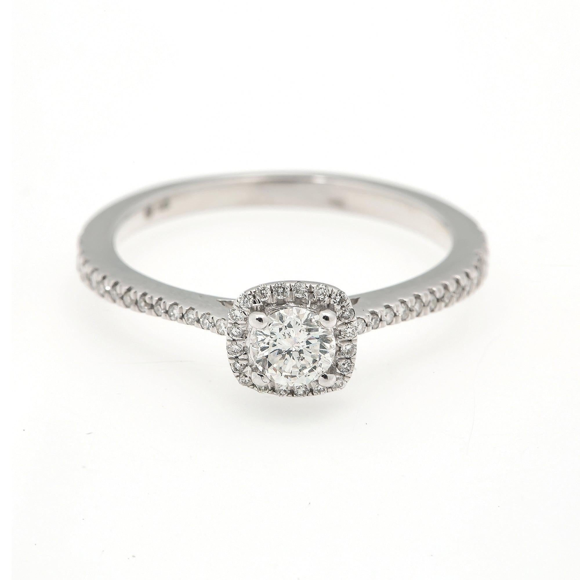 14K WHITE GOLD LADIES CUSHION HALO ENGAGEMENT RING WITH 0.80 CT DIAMONDS