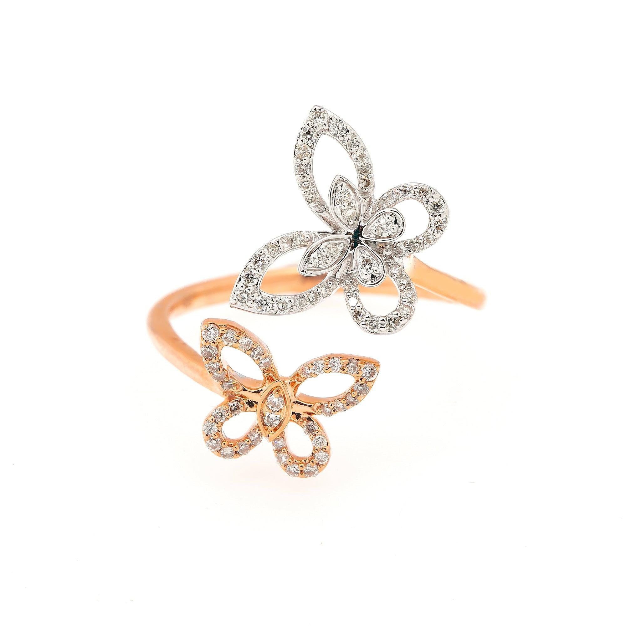 14K WHITE/ROSE GOLD LADIES OPEN BUTTERFLY RING WITH 0.50 CT DIAMONDS