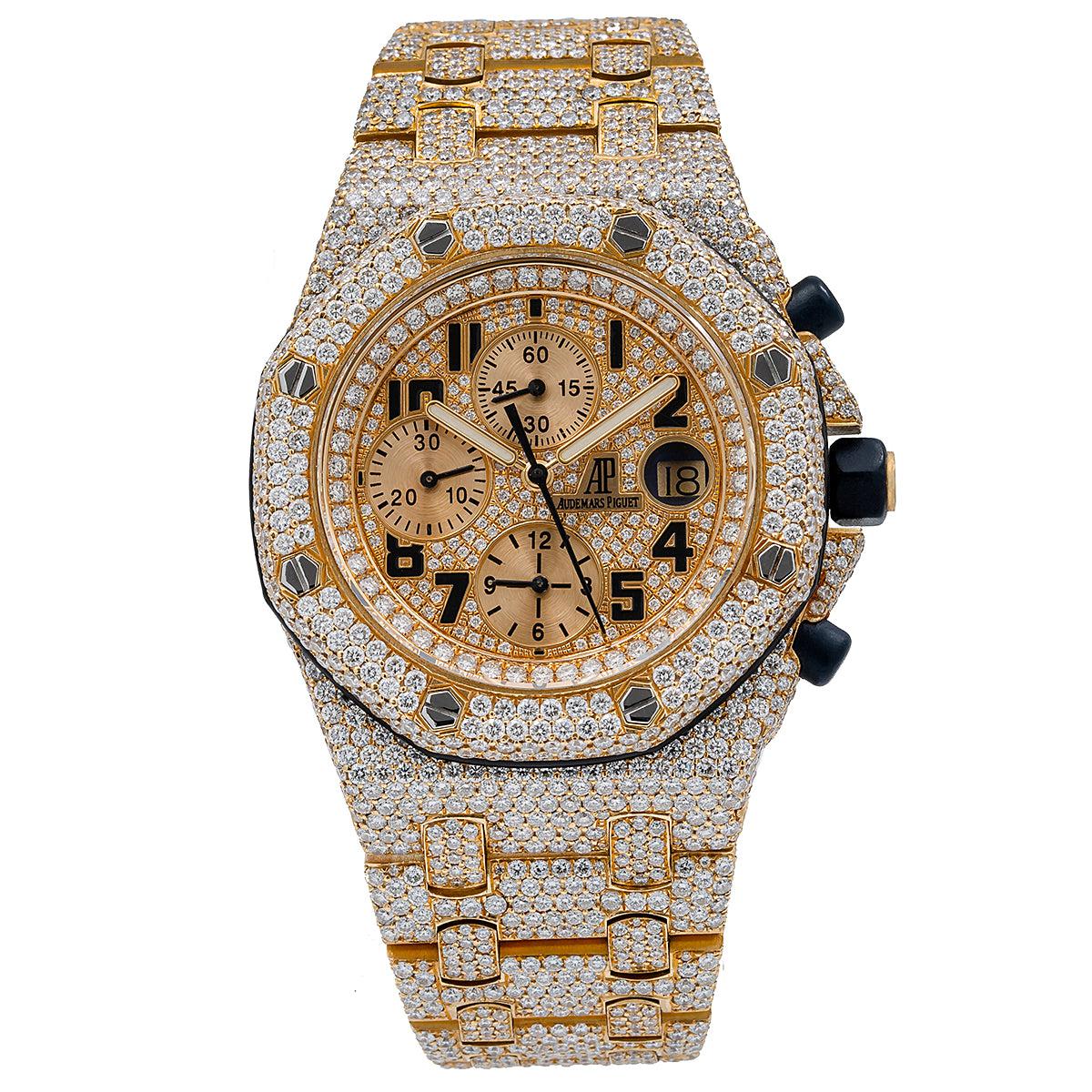 Audemars Piguet Royal Oak Chronograph 42MM 25721BA Diamond Paved Arabic Dial Diamond Paved Bezel 18K Yellow Gold Bracelet 29.75ct