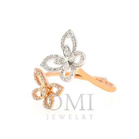 14K WHITE/ROSE GOLD LADIES OPEN BUTTERFLY RING WITH 0.50 CT DIAMONDS
