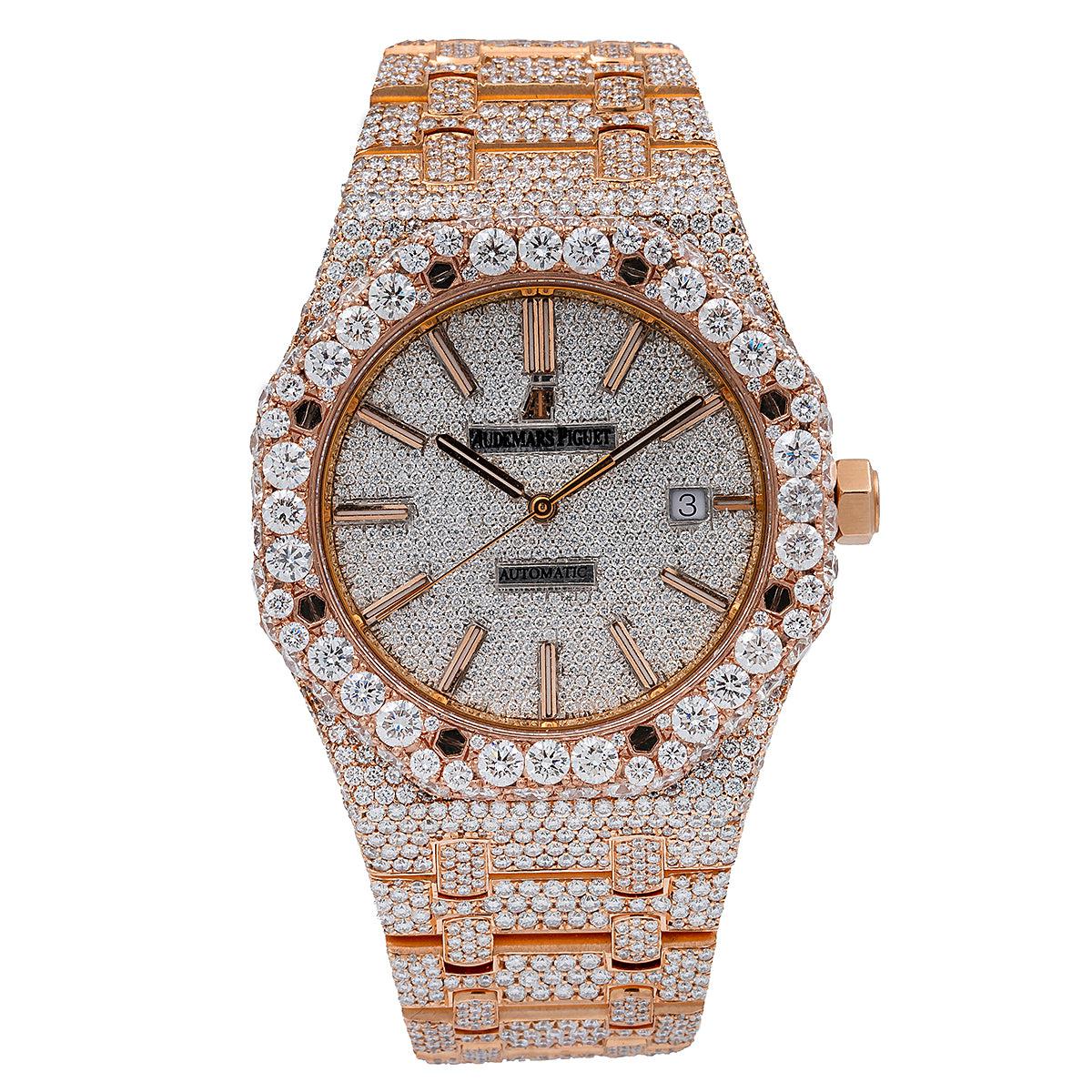 Audemars Piguet Royal Oak Selfwinding 41MM 15400OR Diamond Paved Dial Diamond Bezel 18K Rose Gold Bracelet 27.75ct