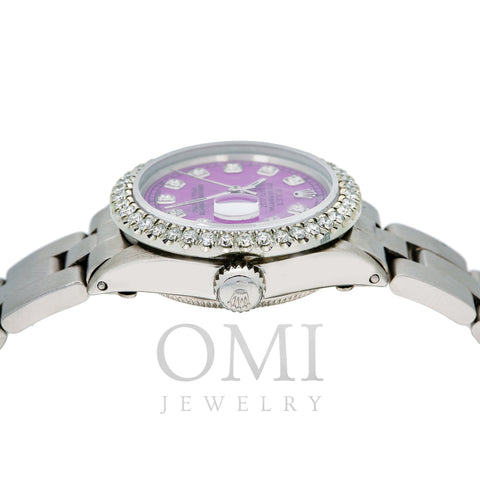 Rolex Oyster Perpetual Datejust 6517 26MM Purple Diamond Dial With Stainless Steel Bracelet