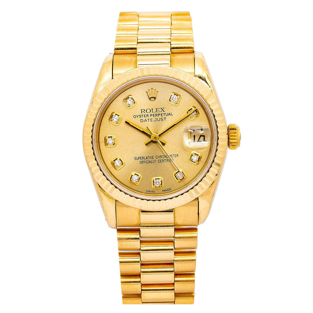 31mm Rolex 18k Yellow Gold Oyster Perpetual Datejust Watch.