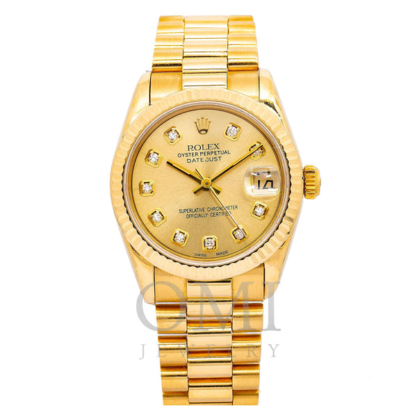 Rolex Datejust 6827 31MM Champagne Diamond Dial With Yellow Gold President Bracelet