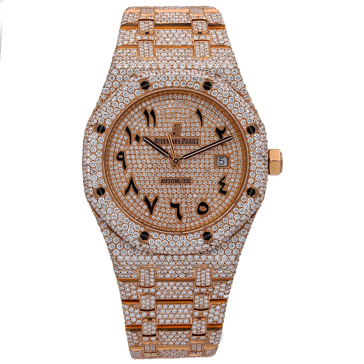 Audemars Piguet Royal Oak Selfwinding 41MM 15400OR Diamond Paved Eastern Arabic Dial Diamond Paved Bezel 18K Rose Gold Bracelet 27.95ct