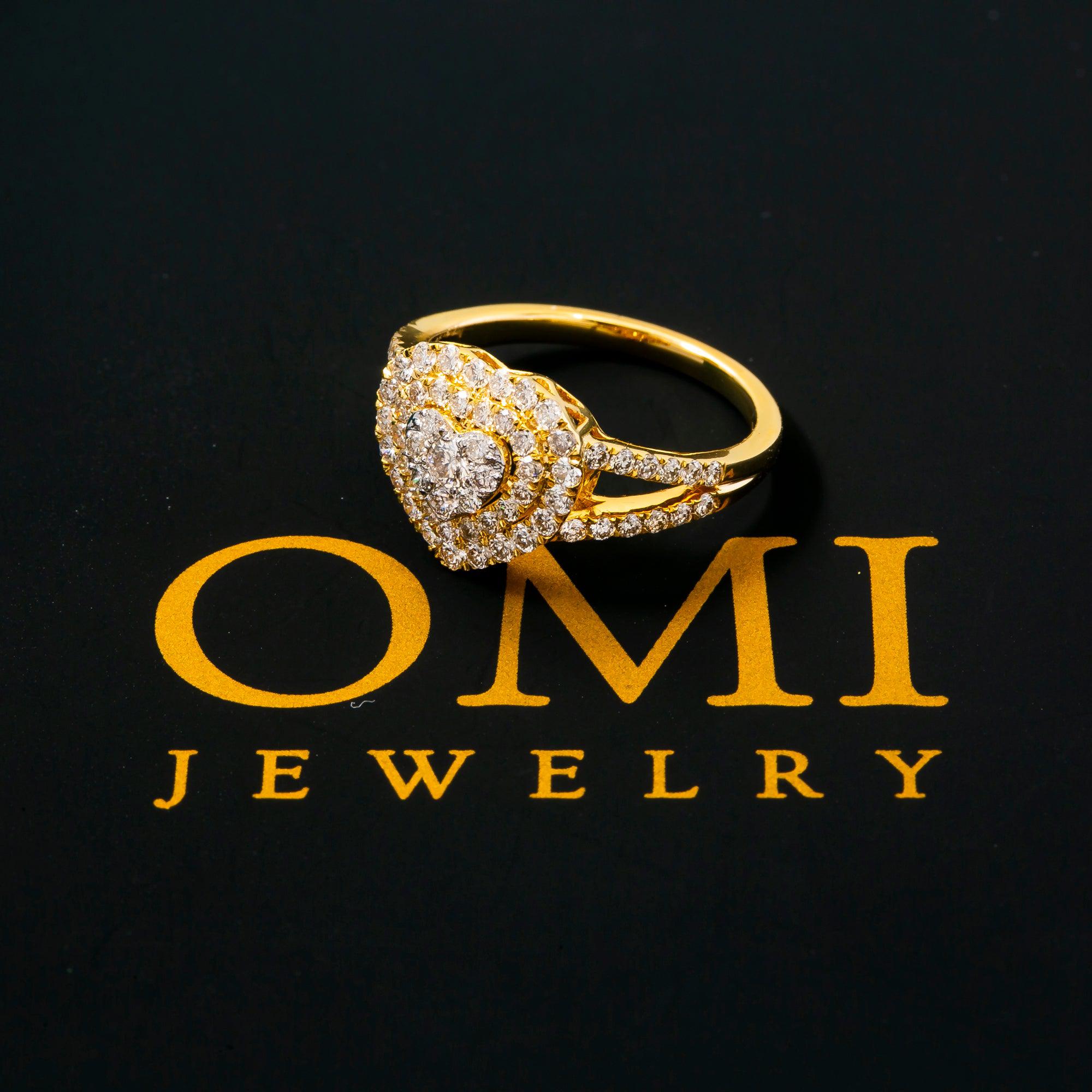 14K YELLOW GOLD HEART CLUSTER RING WITH 1.55 CT DIAMONDS