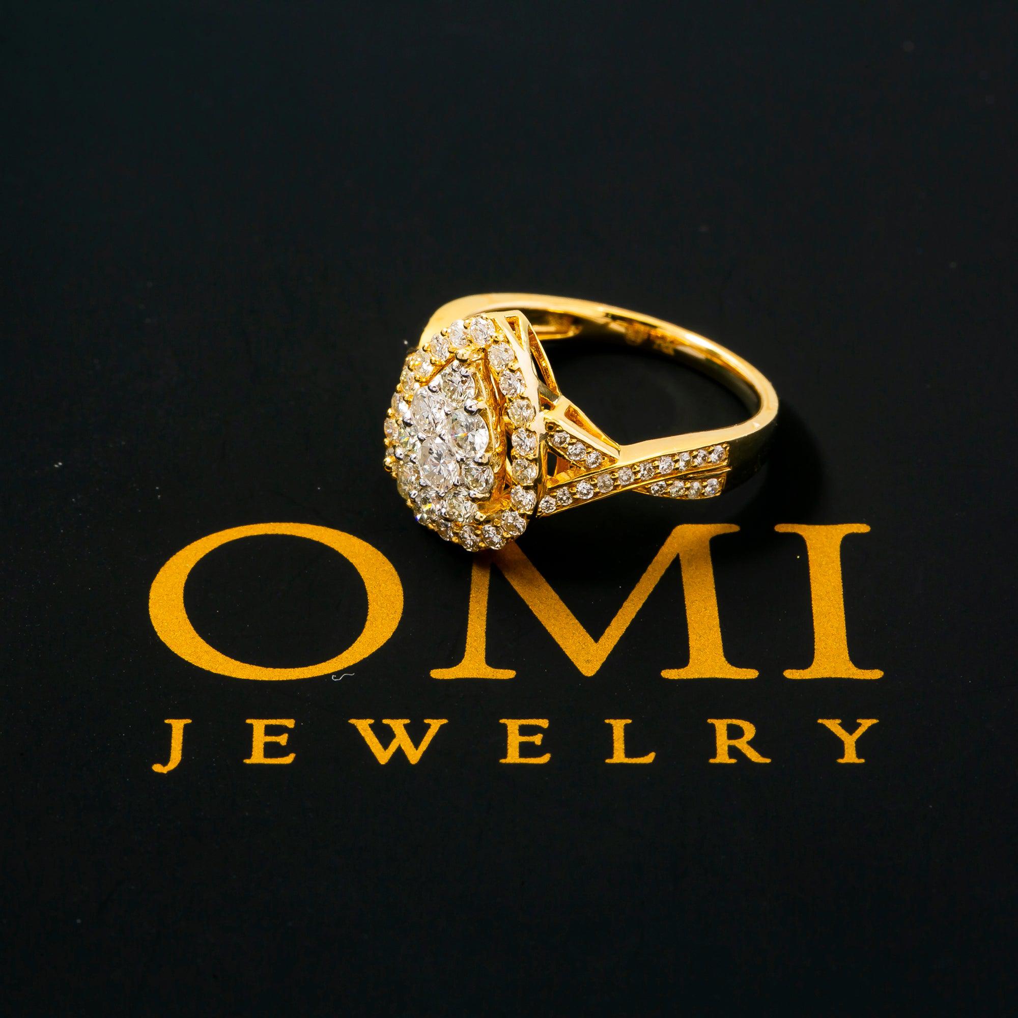 14K YELLOW GOLD PEAR CLUSTER ENGAGEMENT LADIES RING WITH 1.62 CT DIAMONDS