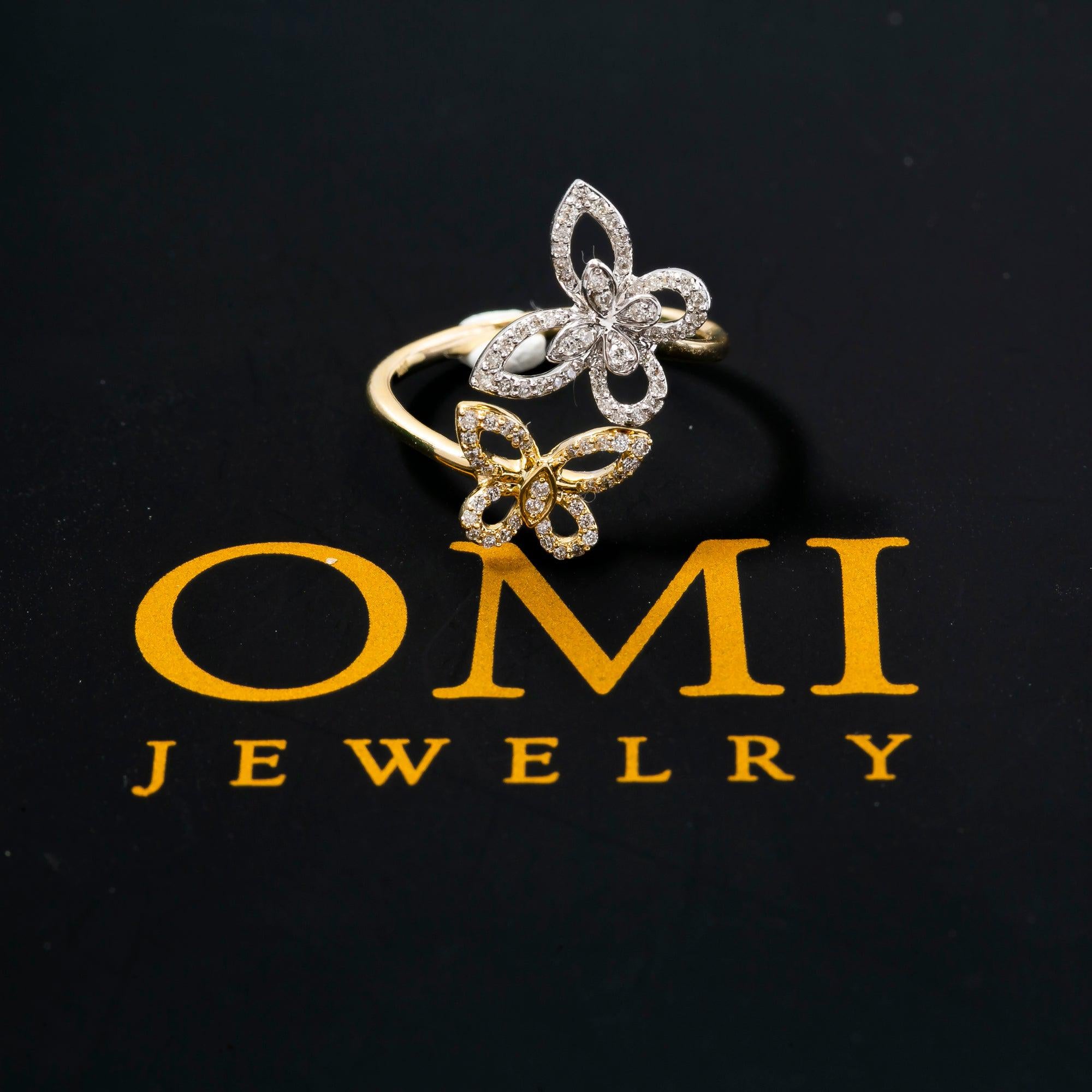 14K TWO TONE BUTTERFLY RING WITH 0.60 CT DIAMONDS