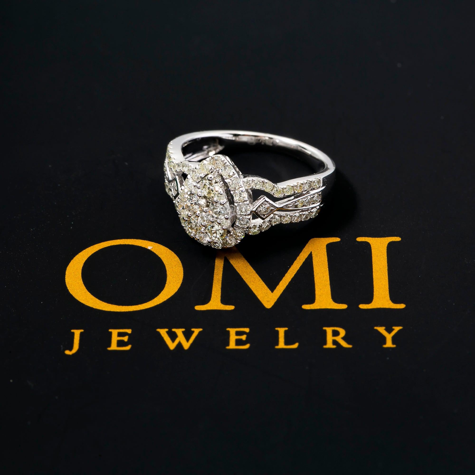 14K GOLD PEAR CLUSTER RING 1.5 CT SINGLE HALO SPLIT SHANK WITH MIDDLE DIAMONDS