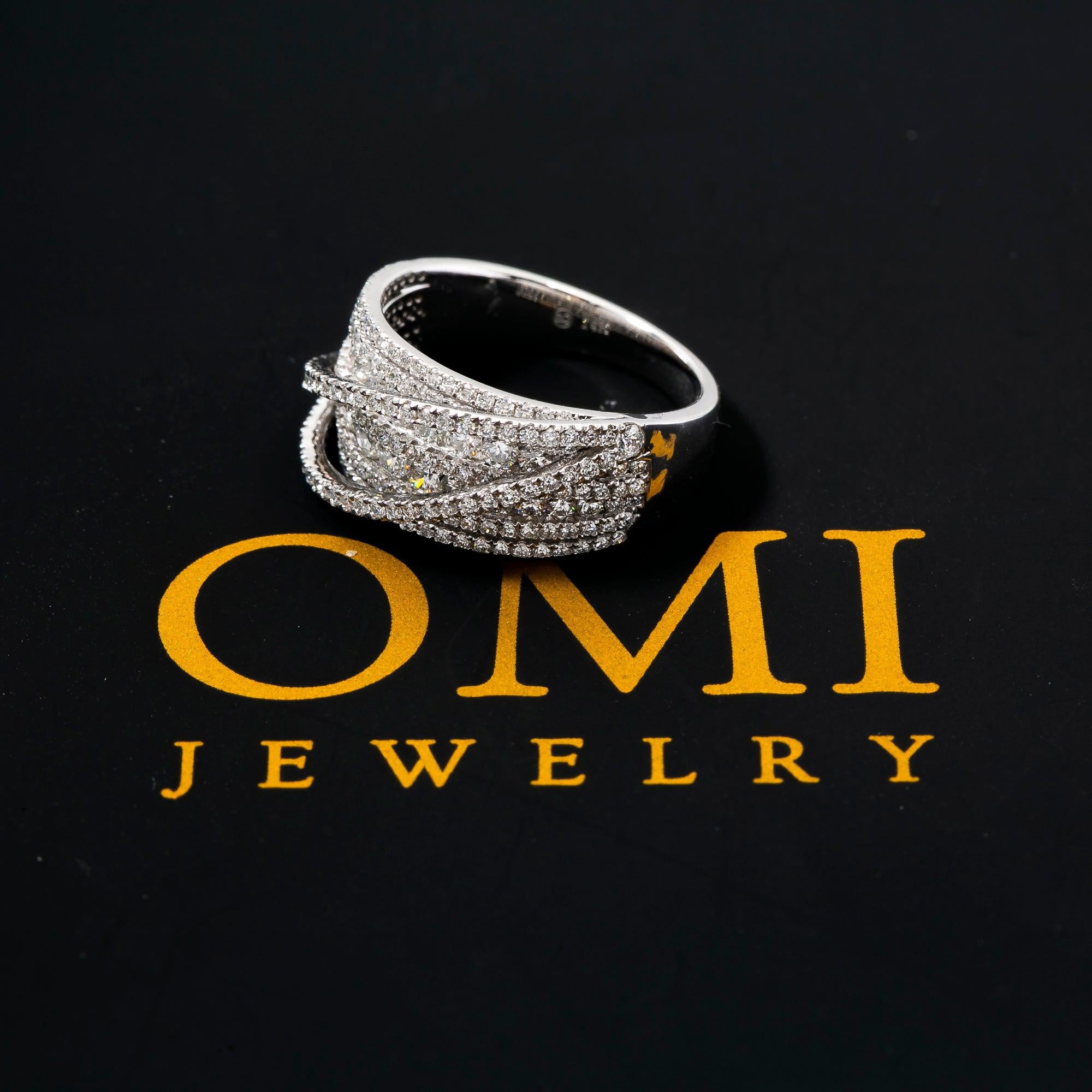 14K WHITE GOLD FANCY MULTI LAYER BAND WITH 1.95 CT DIAMONDS